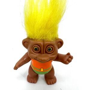 Vintage Soma Lucky Troll Doll Yellow Hair Yellow Eyes Interactive Eyes Light Up
